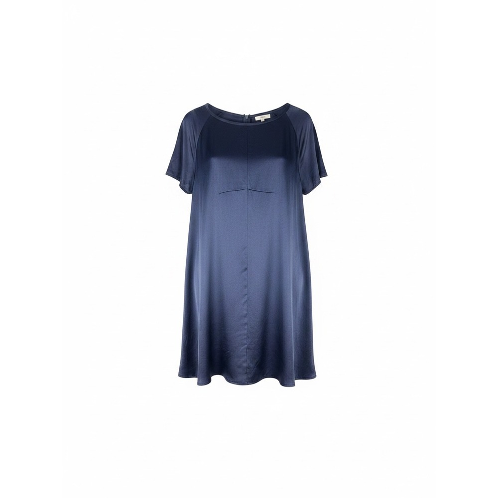 Wilt Navy Blue Satin Short Sleeve Shift Dress Mini Round Neck Cocktail